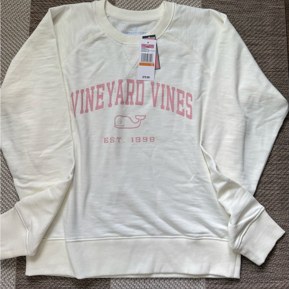 Vineyard Vines White Sweatshirt with Pink Logo